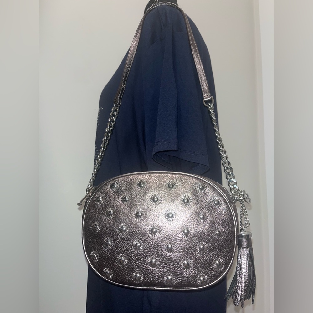 SET!! Michael Kors Ginny Bronze Starburst Studs Shoulder Bag & Wristlet